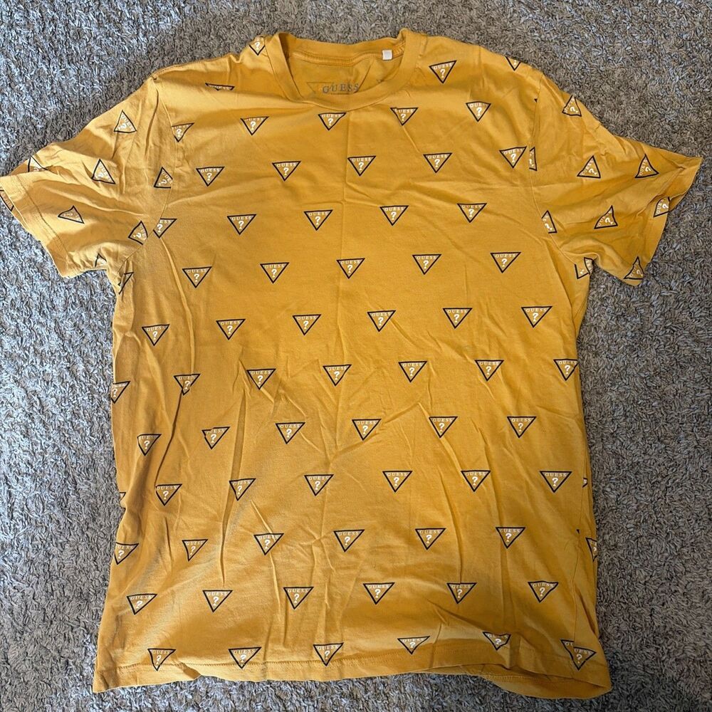GUESS yellow Logo Graphic Print Jersey Crew Neck Short Sleeve T-Shirt Men's L